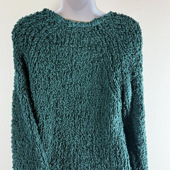 Free People Dune Bell Sleeved Green Oversized Cropped Knit V Neck Sweater S - Picture 13 of 15
